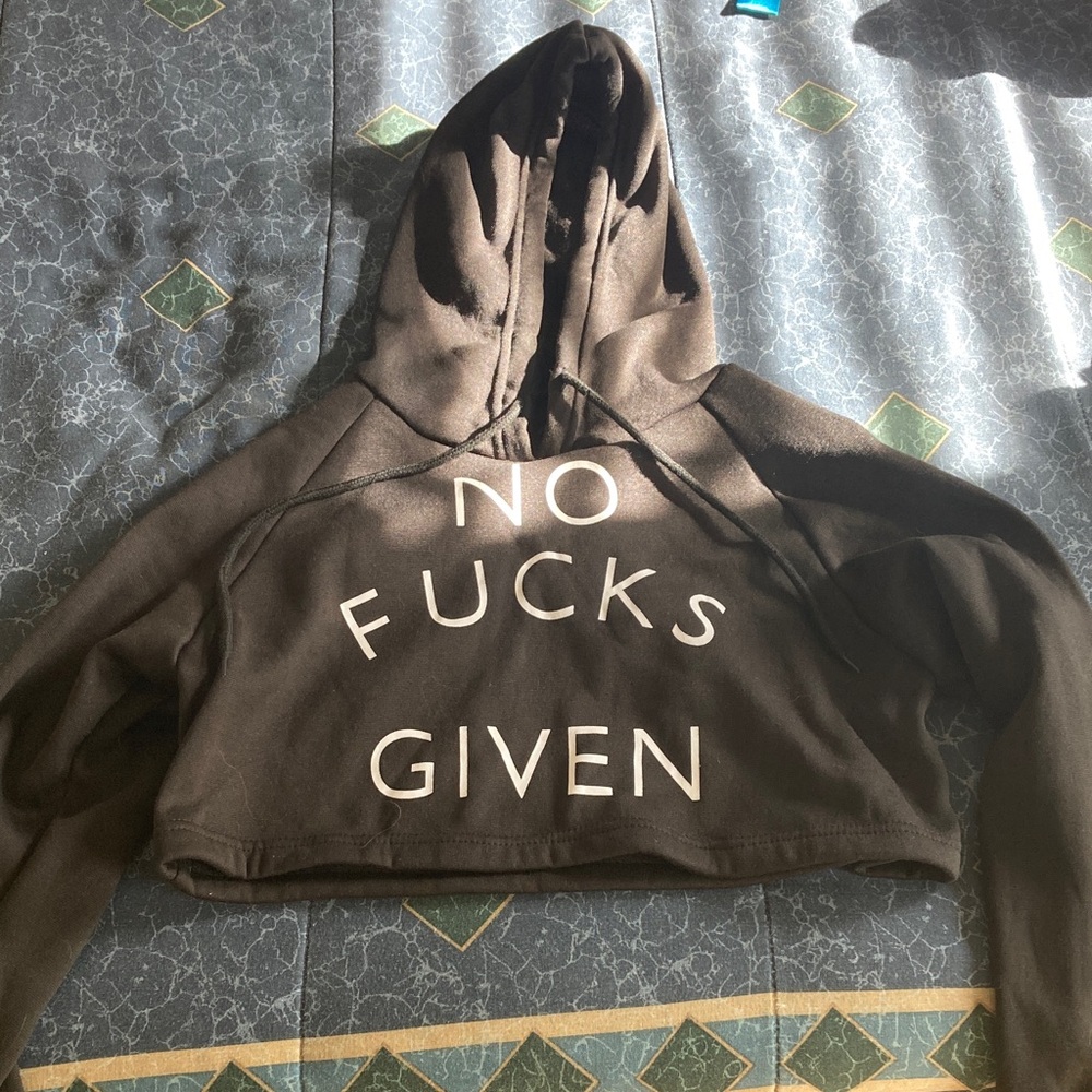 Black Cropped Hoodie with Bold Text